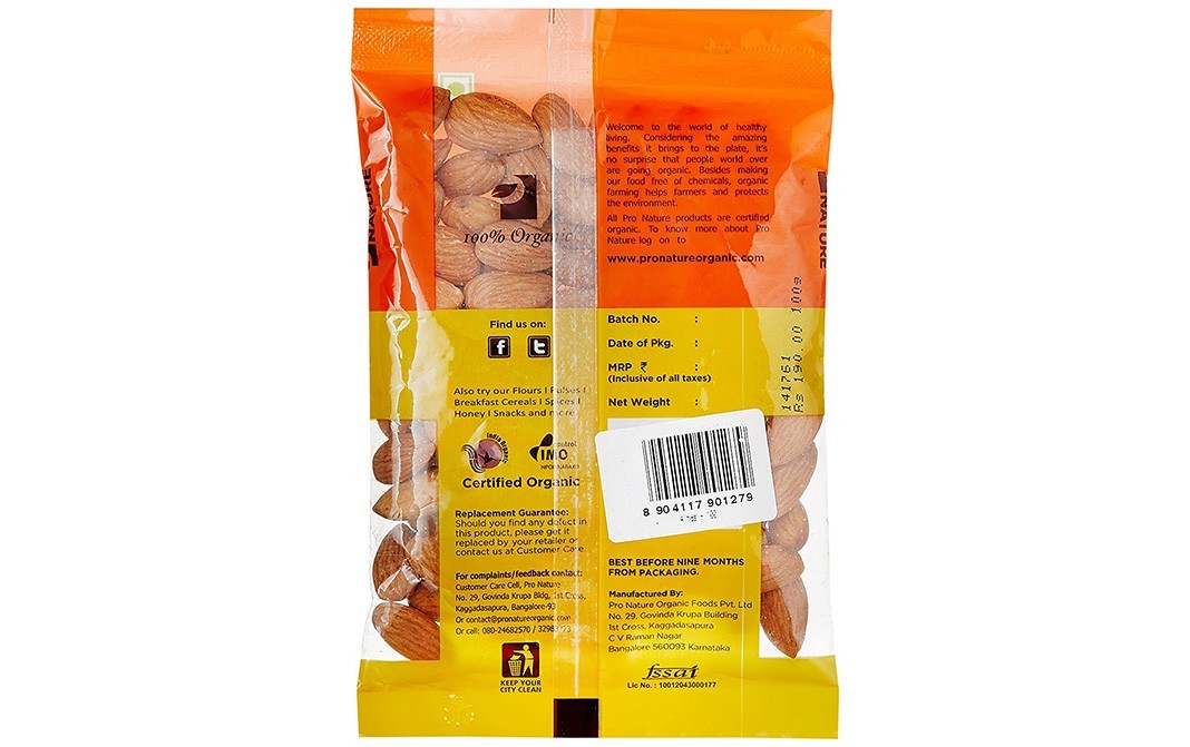 Pro Nature Organic Almonds    Pack  100 grams